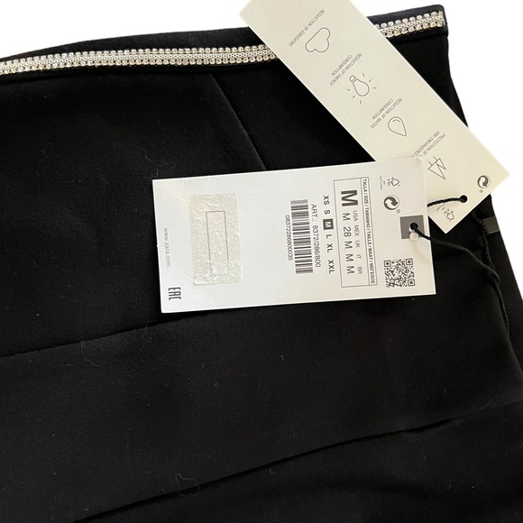 NWT Zara Stretch Leggings - Black - Rhinestone Side Edging - Inseam 27 - Picture 6 of 10